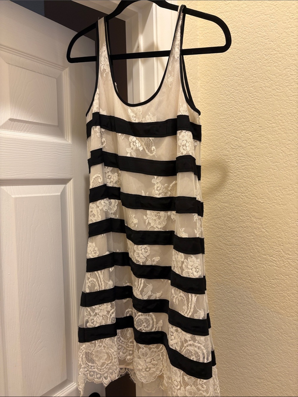 BCBG Maxazria Overlay Striped Tank Dress - Black and Cream, size small